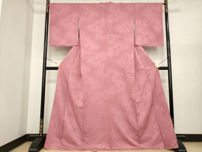 平和屋着物●上質な色無地　霞地紋　蘇芳香色　ロング丈　正絹　逸品　未使用　AABI8841ck