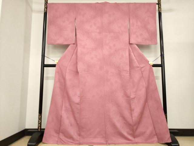 平和屋着物●上質な色無地　霞地紋　蘇芳香色　ロング丈　正絹　逸品　未使用　AABI8841ck