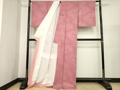 平和屋着物●上質な色無地　霞地紋　蘇芳香色　ロング丈　正絹　逸品　未使用　AABI8841ck