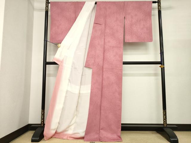 平和屋着物●上質な色無地　霞地紋　蘇芳香色　ロング丈　正絹　逸品　未使用　AABI8841ck