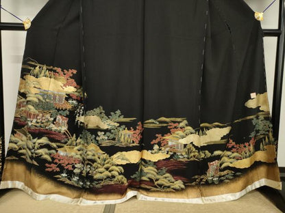 平和屋着物●豪華黒留袖　作家物　風景文　金彩　仮絵羽　正絹　逸品　未使用　AABI8843ck