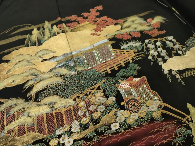 平和屋着物●豪華黒留袖　作家物　風景文　金彩　仮絵羽　正絹　逸品　未使用　AABI8843ck