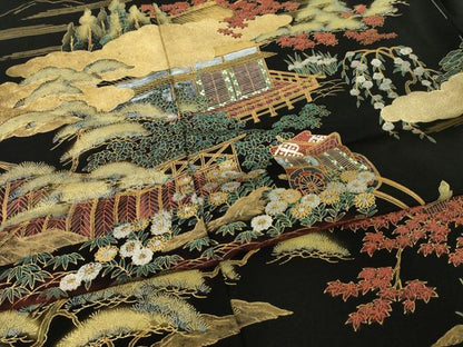 平和屋着物●豪華黒留袖　作家物　風景文　金彩　仮絵羽　正絹　逸品　未使用　AABI8843ck