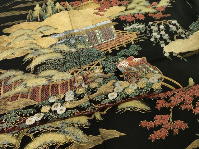 平和屋着物●豪華黒留袖　作家物　風景文　金彩　仮絵羽　正絹　逸品　未使用　AABI8843ck