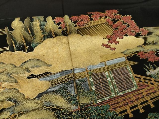 平和屋着物●豪華黒留袖　作家物　風景文　金彩　仮絵羽　正絹　逸品　未使用　AABI8843ck