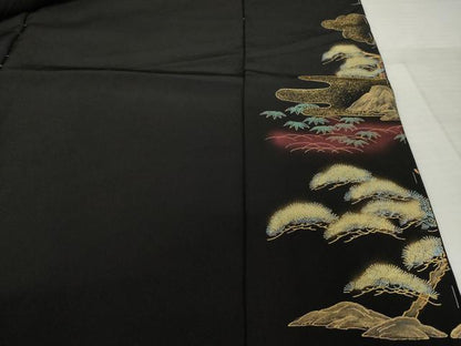 平和屋着物●豪華黒留袖　作家物　風景文　金彩　仮絵羽　正絹　逸品　未使用　AABI8843ck