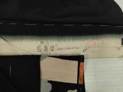 平和屋着物●豪華黒留袖　作家物　駒刺繍　飛鶴吉祥松文　丹後ちりめん　金彩　仮絵羽　正絹　逸品　未使用　AABI8844ck