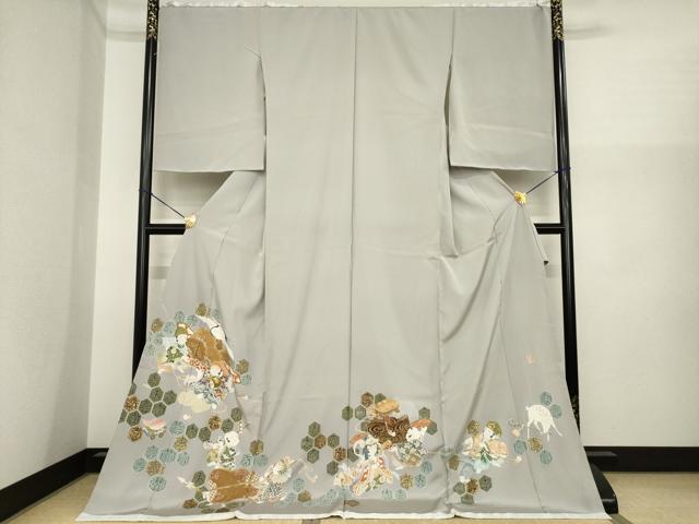 平和屋着物●色留訪問着　友禅　作家物　雷鳥　金彩　仮絵羽　正絹　逸品　未使用　AABI8845ck