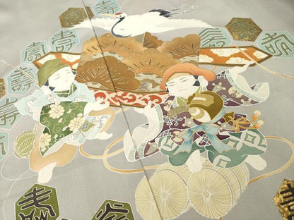 平和屋着物●色留訪問着　友禅　作家物　雷鳥　金彩　仮絵羽　正絹　逸品　未使用　AABI8845ck