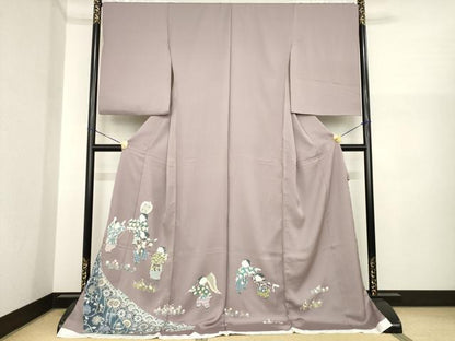 平和屋着物●色留訪問着　友禅　人物文　丹後ちりめん　金彩　仮絵羽　正絹　逸品　未使用　AABI8846ck