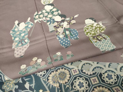 平和屋着物●色留訪問着　友禅　人物文　丹後ちりめん　金彩　仮絵羽　正絹　逸品　未使用　AABI8846ck