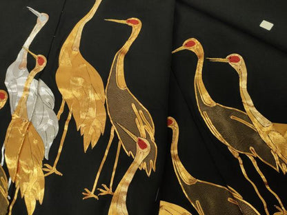平和屋着物●豪華黒留袖　駒刺繍　総刺繍　中国三大刺繍　相良刺繍　群れ鶴文　仮絵羽　正絹　逸品　未使用　AABI8847ck