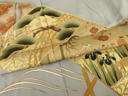 平和屋着物●色留訪問着　駒刺繍　吉祥文　金彩　仮絵羽　正絹　逸品　未使用　AABI8848ck