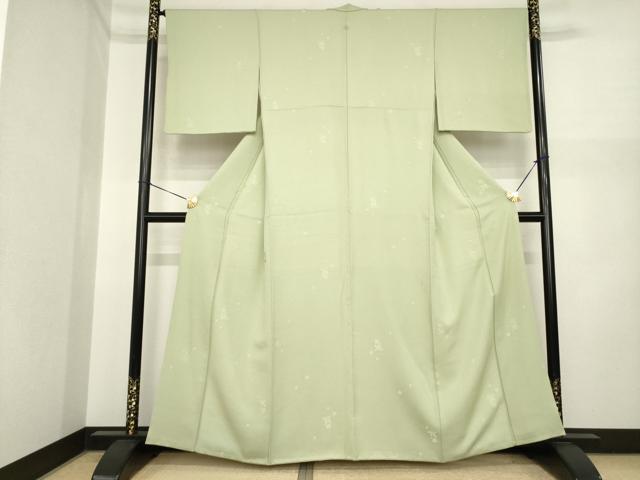 平和屋着物●上質な色無地　舞花地紋　黄海松茶色　正絹　逸品　AABI8849ck