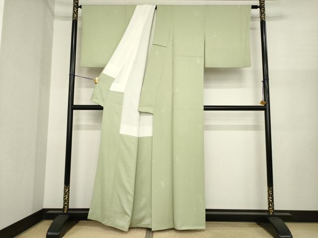 平和屋着物●上質な色無地　舞花地紋　黄海松茶色　正絹　逸品　AABI8849ck