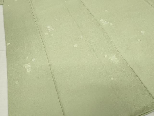 平和屋着物●上質な色無地　舞花地紋　黄海松茶色　正絹　逸品　AABI8849ck