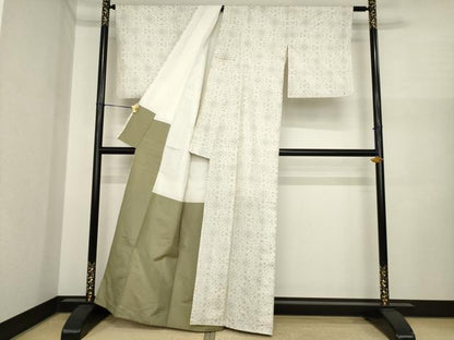 平和屋着物●本場大島紬　白大島　花菱文　正絹　逸品　AABI8850ck