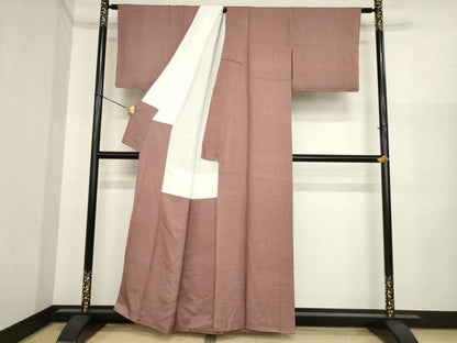 平和屋着物●上質な色無地　霞地紋　蘇芳香色　正絹　逸品　AABI8852ck