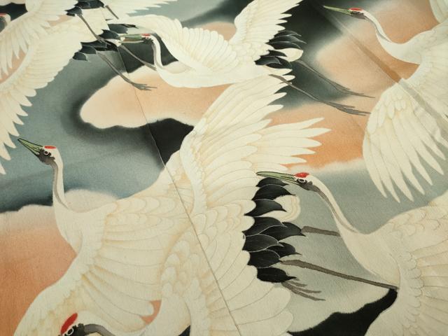 平和屋本店●アンティーク　大正ロマン　振袖　飛鶴文　正絹　逸品　AABI8854ck