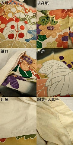 平和屋本店●アンティーク　大正ロマン　振袖　駒刺繍　桐　暈し染め　金彩　正絹　逸品　AABI8856ck