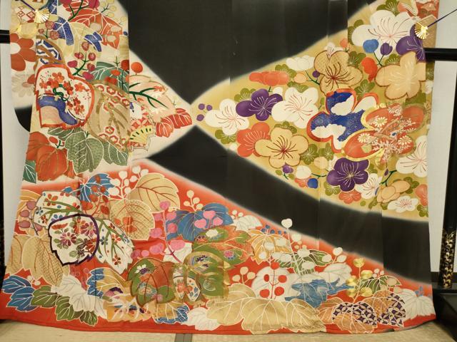 平和屋本店●アンティーク　大正ロマン　振袖　駒刺繍　桐　暈し染め　金彩　正絹　逸品　AABI8856ck