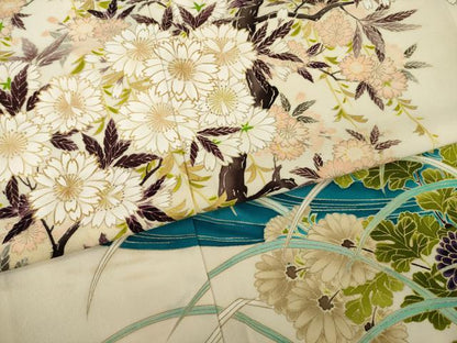 平和屋着物●希少　工芸染匠　成謙　訪問着　刺繍　桜に松四季草花　金彩　正絹　逸品　AABI8860ck