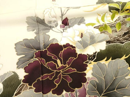 平和屋着物●希少　工芸染匠　成謙　訪問着　刺繍　桜に松四季草花　金彩　正絹　逸品　AABI8860ck