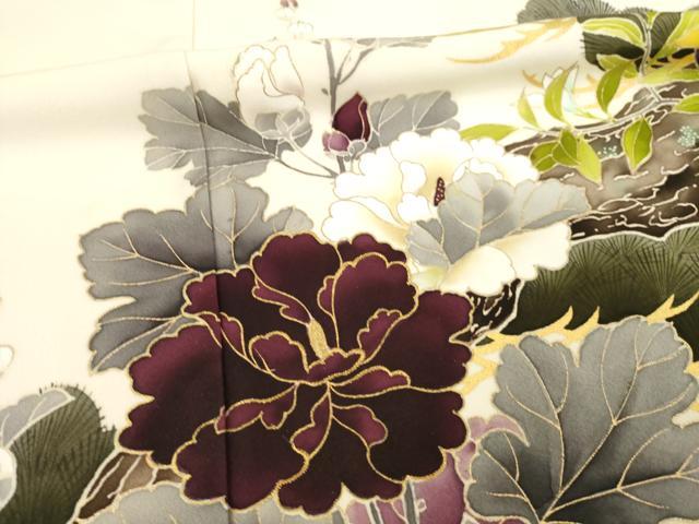 平和屋着物●希少　工芸染匠　成謙　訪問着　刺繍　桜に松四季草花　金彩　正絹　逸品　AABI8860ck