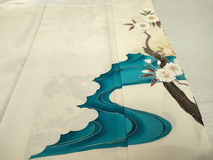 平和屋着物●希少　工芸染匠　成謙　訪問着　刺繍　桜に松四季草花　金彩　正絹　逸品　AABI8860ck