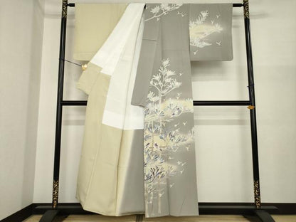 平和屋着物●本加賀友禅作家　岡崎重雄　訪問着　枝に休み鳥　暈し染め　正絹　逸品　AABI8861ck