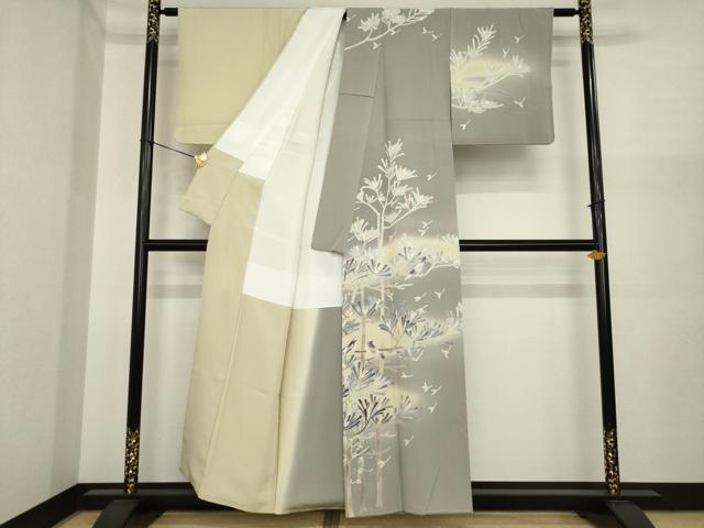 平和屋着物●本加賀友禅作家　岡崎重雄　訪問着　枝に休み鳥　暈し染め　正絹　逸品　AABI8861ck