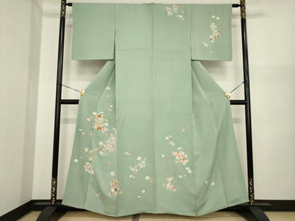 平和屋着物●創業460年・千總　訪問着　花鳥文　金彩　丹後ちりめん　反端付き　正絹　逸品　AABI8863ck