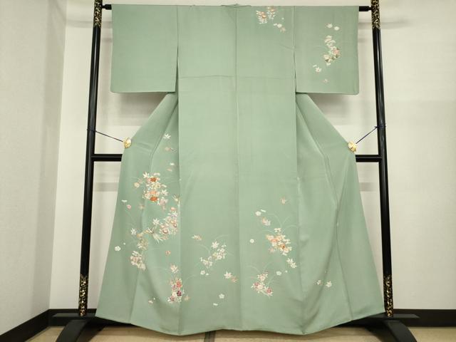 平和屋着物●創業460年・千總　訪問着　花鳥文　金彩　丹後ちりめん　反端付き　正絹　逸品　AABI8863ck