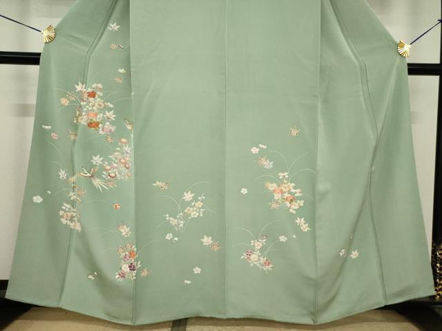 平和屋着物●創業460年・千總　訪問着　花鳥文　金彩　丹後ちりめん　反端付き　正絹　逸品　AABI8863ck