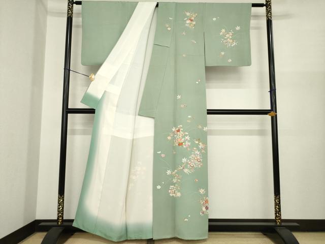 平和屋着物●創業460年・千總　訪問着　花鳥文　金彩　丹後ちりめん　反端付き　正絹　逸品　AABI8863ck