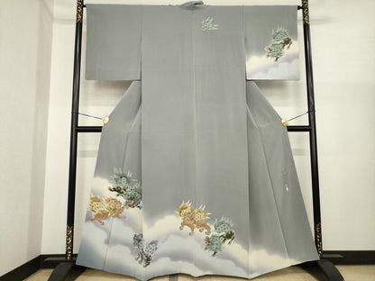 平和屋着物●十日町友禅作家　中澤晃介　訪問着　唐獅子　暈し染め　正絹　逸品　AABI8866ck