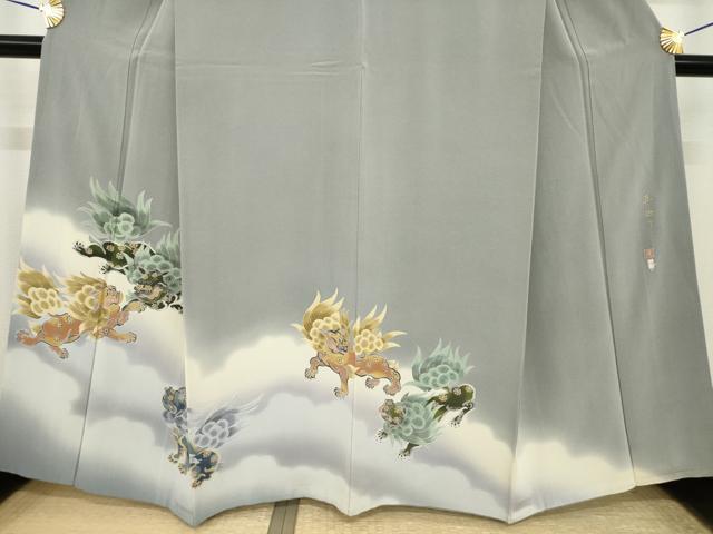 平和屋着物●十日町友禅作家　中澤晃介　訪問着　唐獅子　暈し染め　正絹　逸品　AABI8866ck