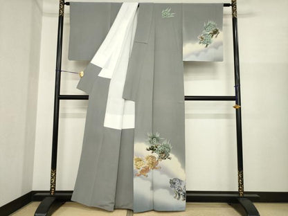 平和屋着物●十日町友禅作家　中澤晃介　訪問着　唐獅子　暈し染め　正絹　逸品　AABI8866ck