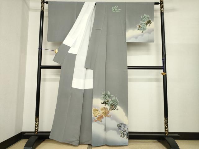 平和屋着物●十日町友禅作家　中澤晃介　訪問着　唐獅子　暈し染め　正絹　逸品　AABI8866ck