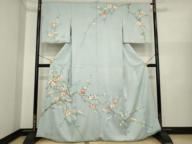 平和屋着物●染刺工芸　大羊居　東京友禅　訪問着　刺繍　枝花文　金糸　正絹　逸品　AABI8867ck