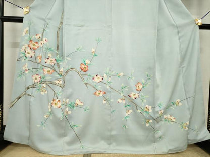 平和屋着物●染刺工芸　大羊居　東京友禅　訪問着　刺繍　枝花文　金糸　正絹　逸品　AABI8867ck