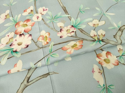 平和屋着物●染刺工芸　大羊居　東京友禅　訪問着　刺繍　枝花文　金糸　正絹　逸品　AABI8867ck