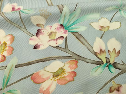 平和屋着物●染刺工芸　大羊居　東京友禅　訪問着　刺繍　枝花文　金糸　正絹　逸品　AABI8867ck