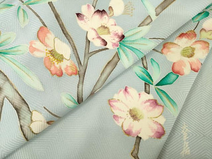 平和屋着物●染刺工芸　大羊居　東京友禅　訪問着　刺繍　枝花文　金糸　正絹　逸品　AABI8867ck