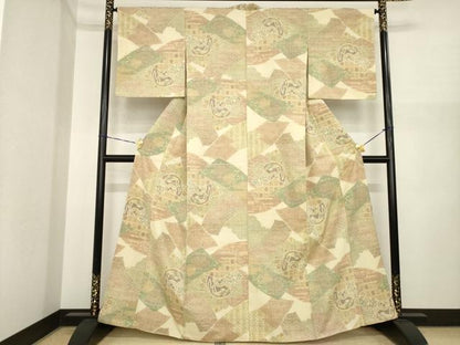 平和屋着物●本場結城紬　重要無形文化財　100亀甲　モロ入り　短冊吉祥花文　正絹　逸品　AABI8868ck