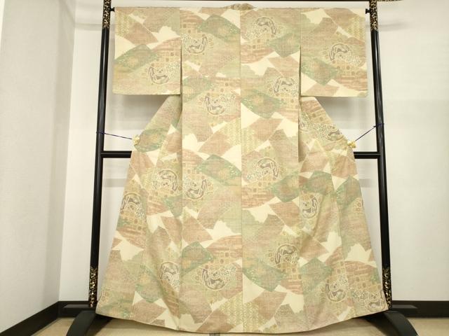 平和屋着物●本場結城紬　重要無形文化財　100亀甲　モロ入り　短冊吉祥花文　正絹　逸品　AABI8868ck