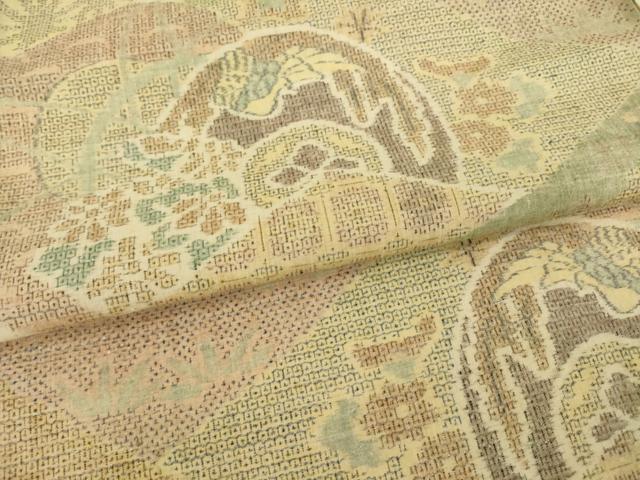 平和屋着物●本場結城紬　重要無形文化財　100亀甲　モロ入り　短冊吉祥花文　正絹　逸品　AABI8868ck