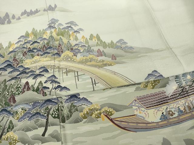 平和屋着物●十日町友禅作家　村松竜介　訪問着　屋形船　正絹　逸品　AABI8871ck