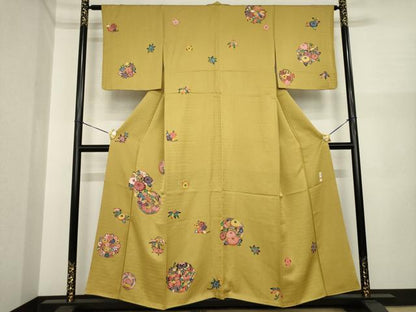平和屋着物●江戸紅型　五味桂子　訪問着　型染め　花丸文　正絹　逸品　AABI8873ck