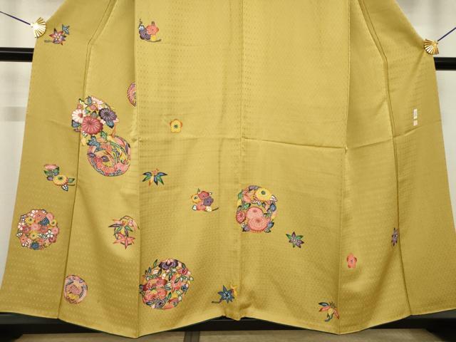 平和屋着物●江戸紅型　五味桂子　訪問着　型染め　花丸文　正絹　逸品　AABI8873ck